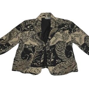 Chicos Beaded Tapestry Jacket Womens‎ Size 1 US S Floral Paisley Long Sleeve